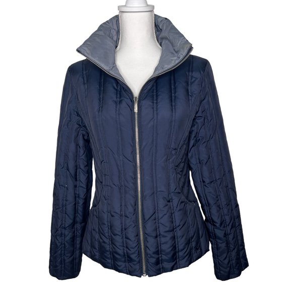 MICHAEL Michael Kors Multi Pocket Reversible Puffer Jacket Blue Grey Size S - Picture 9 of 17